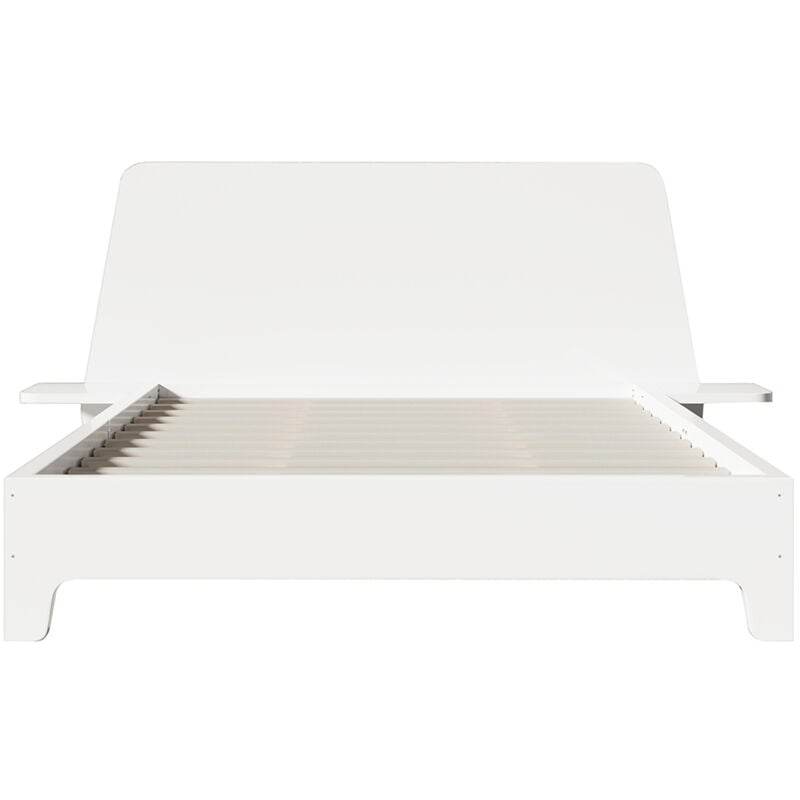 Gutent - 160x200 cm Lit double en bois massif avec tête de lit et lattes de rangement, blanc