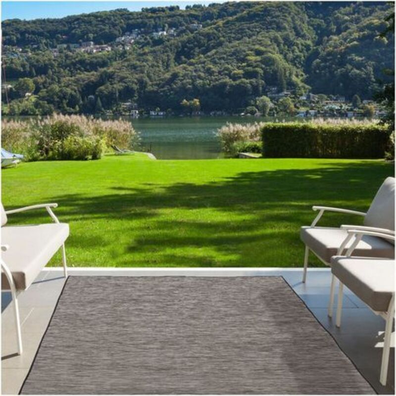 Merinos - Tapis extérieur kilim 160x220 gris foncé rectangle sundance