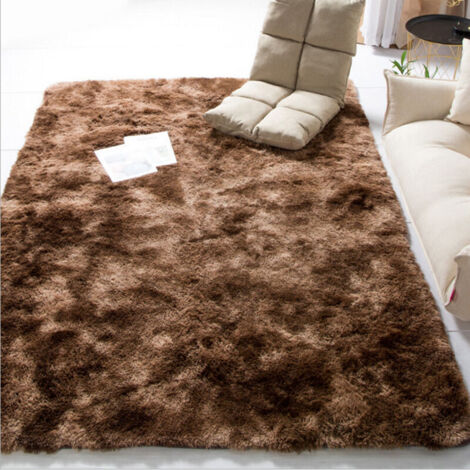 160x230CM Grands Tapis moelleux Shaggy doux en peluche Café