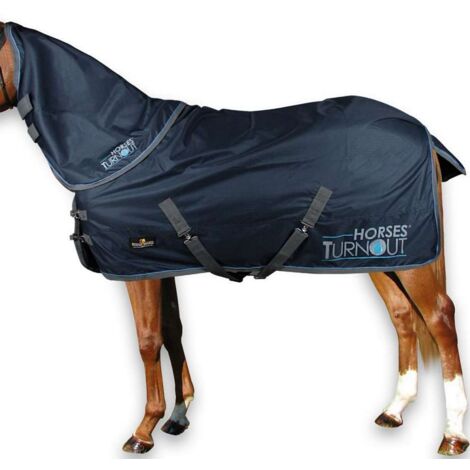 162 cm, Blu: Coperta impermeabile da paddock con cappuccio senza imbottitura e tessuto esterno 600 denari Turnout