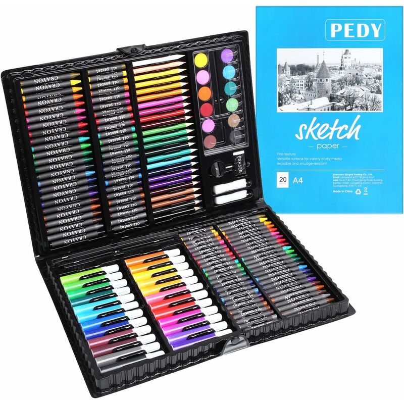 

Femor - 164 pcs Maletín de Lápices de Colores, Estuche de Pintruas para Niños, Incluye Crayones de Cera, Acuarelas, Lápices de Dibujo, Pasteles,