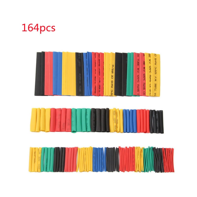 164 Piece Multicolor Flame Retardant Heat Shrink Tubing Set, Metal Sleeve