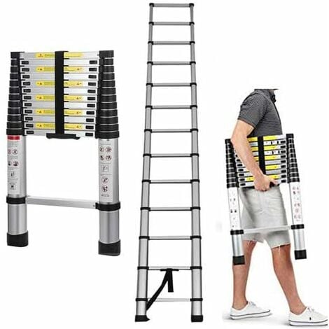 16.4ft 5M Aluminum Extension Foldable Telescopic Ladder Telescoping Straight Ladder Extendable Capacity Max Load 150kg/330lb EN 131 Light-Weight Fully Extened 5M