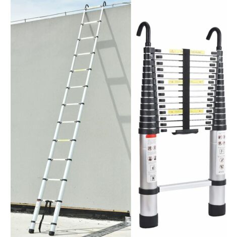 16.4FT Échelle d'extension en aluminium de 5m Échelle d'extension robuste Échelles de loft portables en aluminium avec crochets de toit pour grenier, lieu de travail, escabeau télescopique pliable et peu encombrant (16,4 pieds)