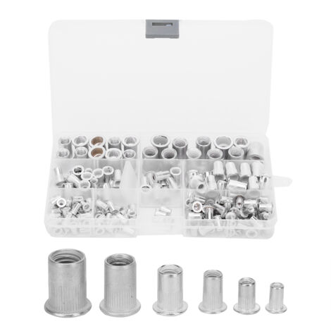 165 pièces / Boîte d'accessoires d'inserts à rivets en aluminium M3 M4 M5 M6 M8 M10 pour écrous aveugles