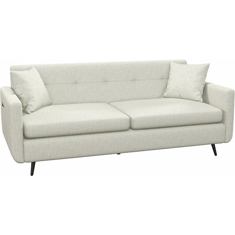 Dewdat - 165cm 2 Seater Sofa for Living Room, Modern Fabric Couch, Tufted Loveseat Sofa Settee with Steel Legs and 2 Storage Pockets for Bedroom and
