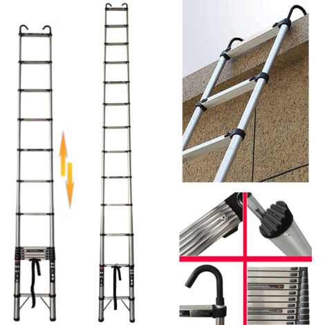 16.5FT 5m Leitern mit 2-Haken Leichtgewicht Safety AntiRutsch Kompakt EN131