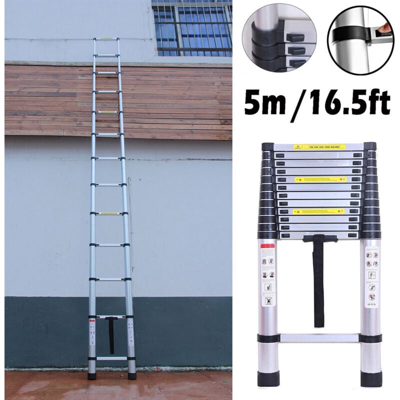 16.5FT Échelle polyvalente Échelle télescopique de 5 m Échelle pliante en aluminium Escabeau robuste extensible antidérapant Capacité de charge de