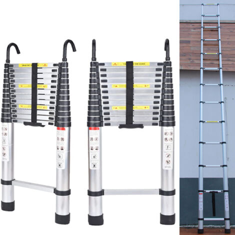 16.5FT Extension Ladder Telescopic Step Ladders Loft Attic Collapsible Detachable Hook