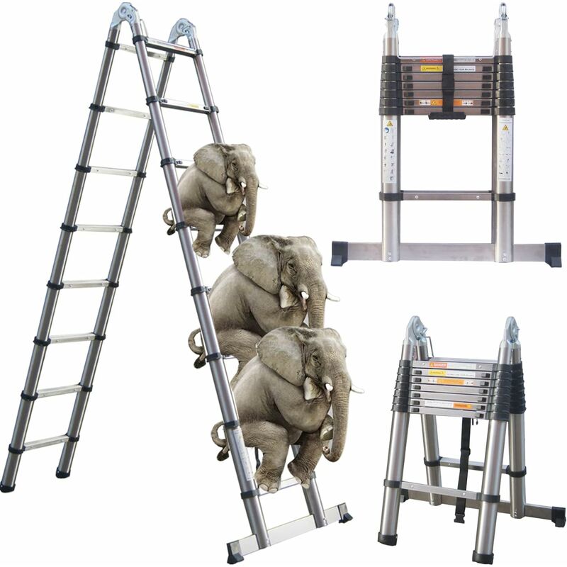 16.5Ft/5M A-Type Telescopic Ladder 2.5m+2.5m Telescoping Extension Multi Purpose Folding Portable Combination Ladder Heavy Duty, Stainless Steel diy
