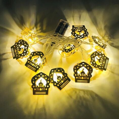 LTS FAFA 1.65m LED Eid Mubarak Guirlande Lumineuse, 10 LED à Piles  Musulmanes LED Lumières