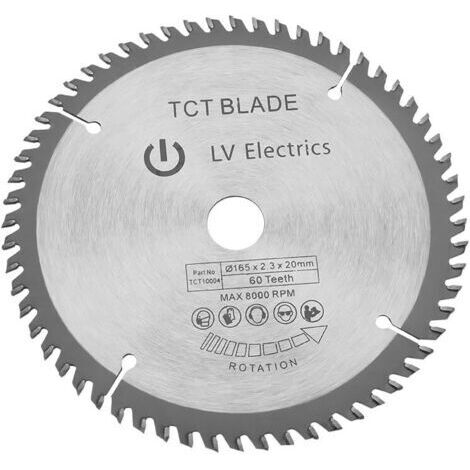 165mm TCT Lame de scie circulaire Disque de coupe rotative en argent pour la coupe du bois 60 dents + 1 anneau de réduction