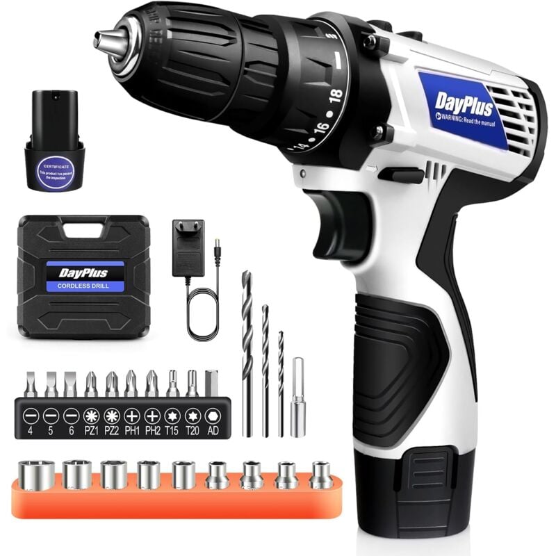 Lucn - 16.8V Perceuse-Visseuse à Percussion sans Fil - 2 vitesses - 400/1400RPM, Tournevis électrique avec Batterie 2x1.5 Ah, 45Nm, 18+1 réglage du