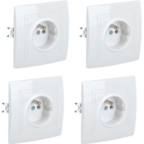 16A 220V Komplett-Wandsteckdose - Ideale Wandsteckdose für Renovierungen - - Weiß - 82 x 82 mm - 8 Stück
