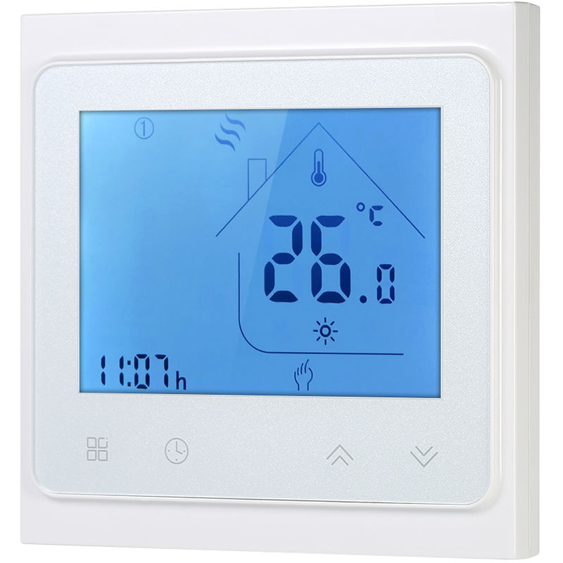 

16A electrica del termostato de calefaccion con pantalla tactil LCD programable semanal de ahorro de energia Controlador de temperatura, blanca