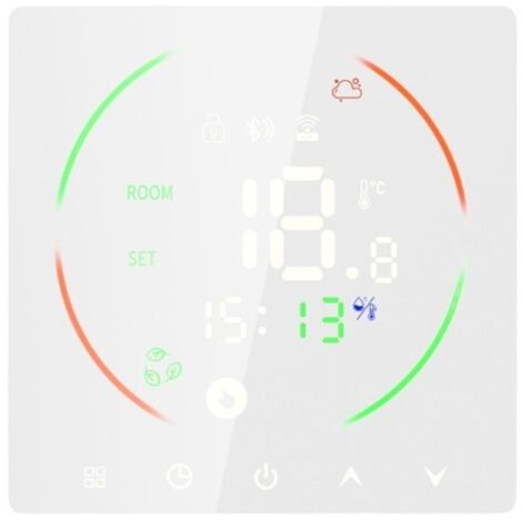 16A Elektrischer Heizungs-Smart-Thermostat AC 90V-240V Smart Touchscreen Farbbildschirm, programmierbar für elektrische Heizung für Haus, Büro, Einkaufszentren, Weiß (mit 3m Sensorkabel)