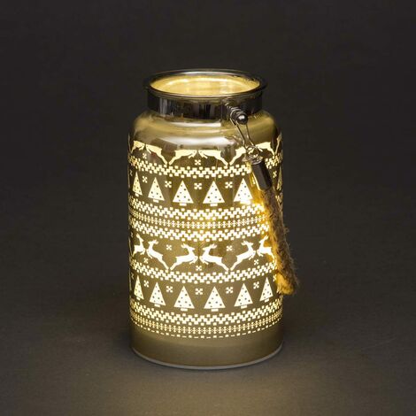 16cm Christmas Decorated Jar Table Skandi Design Gold Lantern