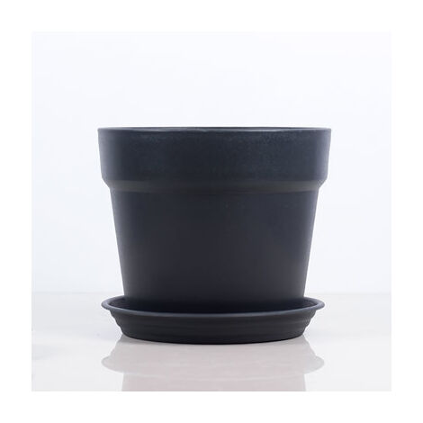 16cm Kunststoff Blumentopf mit Untersetzer, 6er-Set Plastik Übertopf Kräutertopf mit Mehrere Ablauflöchern, Rund Pflanzkübel für Innen und Balkon Sukkulenten Kaktus, Schwarz