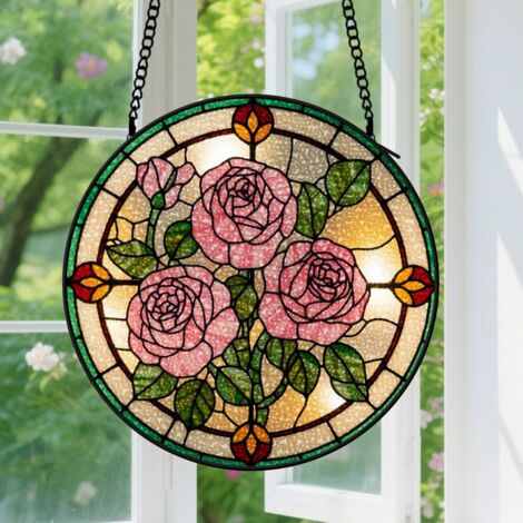16cm Suspension en vitrail pour fenêtre – Attrape-soleil aux motifs de jardin floral pour porte et intérieur – Décoration et idée cadeau pour la fête des Mères et les anniversaires – Pour femmes, homm