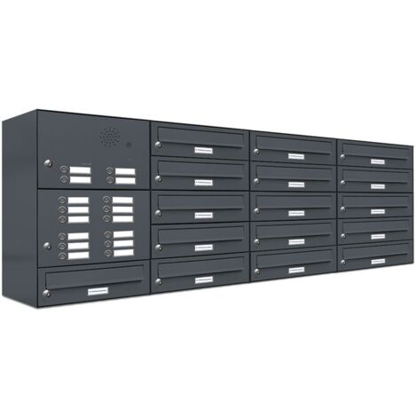 16er Briefkasten Anlage Aufputz - Wandmontage RAL 7016 Anthrazit Klingel