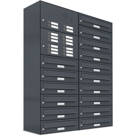 16er Briefkasten Anlage Aufputz - Wandmontage RAL 7016 Anthrazit Klingel