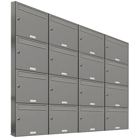 16er Premium Briefkasten Aluminiumgrau RAL Farbe 9007 für Außen Wand Postkasten 4x4S