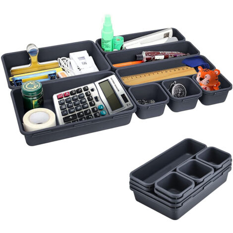 16er-Set Schubladen Ordnungssystem Büro, Kunststoff Schreibtisch Organizer, Schublade Organizer Büro für Küche, Badezimmer, Büro Zubehör, Schminktisch, Schlafzimmer - Dunkelgrau