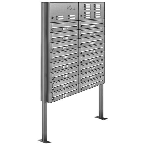 16er V2A Edelstahl Briefkasten Standanlage Freistehend mit Klingel