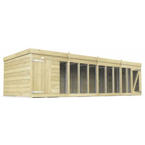 16ft x 4ft Dog Kennel and Run - Wood - L127 x W474 x H127 cm