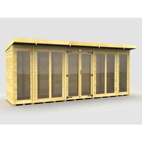 16ft x 4ft Pent Summer House (Full Height Window) - Wood - L118 x W474 x H201 cm