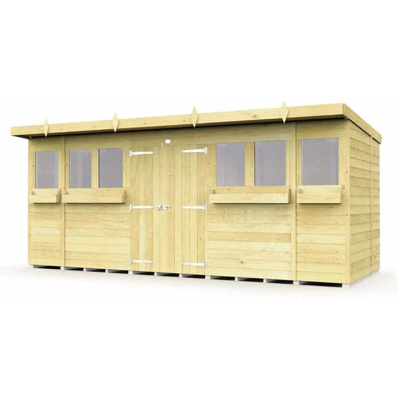 16 x 8 Feet Pent Summer Shed - Wood - L231 x W474 x H201 cm