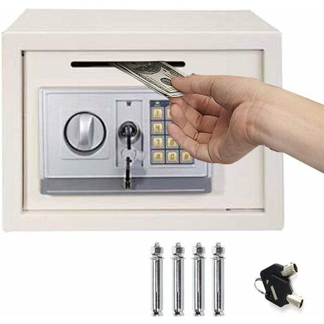 16L Digital Steel Safety Box Safe Electronic Security Coffer Safety Deposit Box 2 Manual Override Keys-Protect Money with Keypad Idea for Home Office Cash Money Passports White