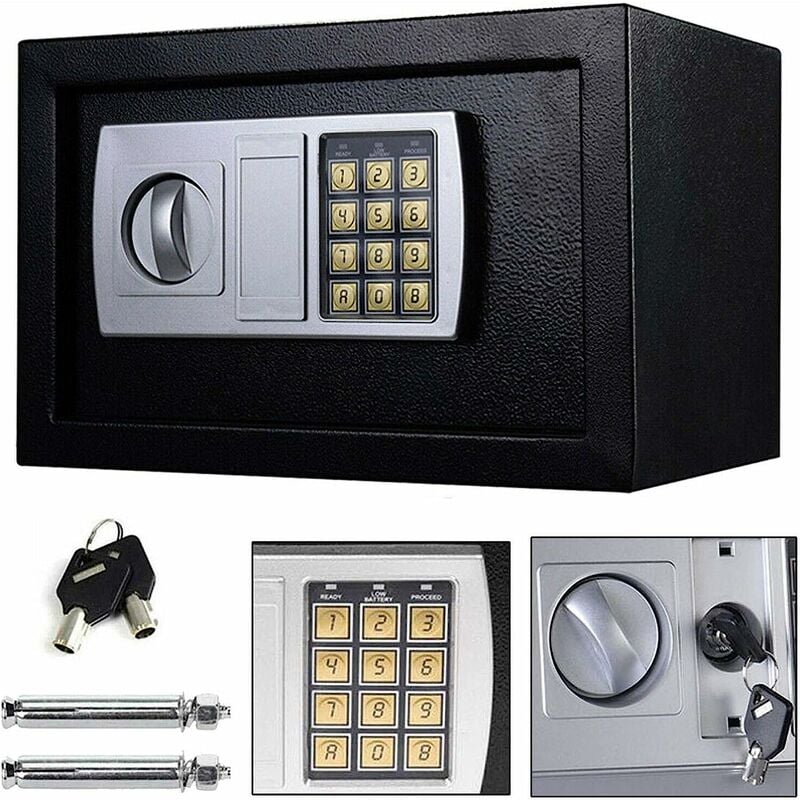 16L Electronic Digital Safe Box for Home Office Hotel Security Steel with 2 Keys 2 Locking Bolts Wall or Floor Mounted 35x25x25CM Black