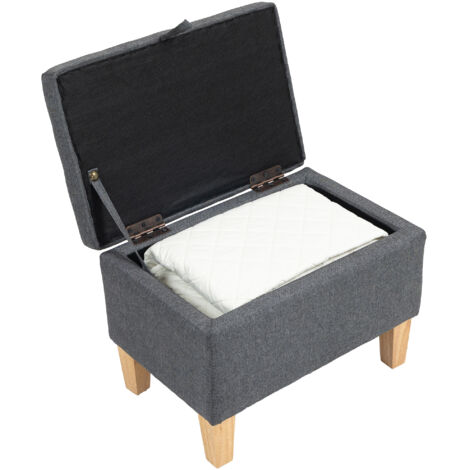 16L Linen Storage Ottoman Padded Footstool with Rubberwood Legs for Storage Box, Bed End, Shoe Bench, Seating, Charcoal Grey