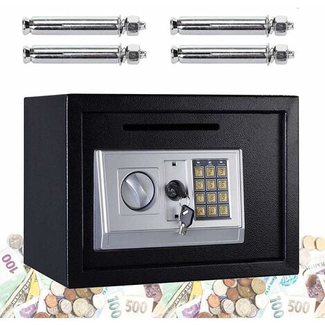 16L Safe Box with Override Key & Electronic Keypad Solid Steel with Posting Slot for Home Office Hotel Cash Jewelry Storage, Black