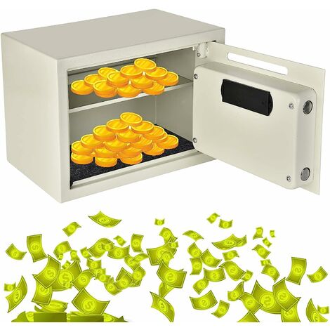 16L Safe Box with Override Key & Electronic Keypad Solid Steel with Posting Slot for Home Office Hotel Cash Jewelry Storage, White