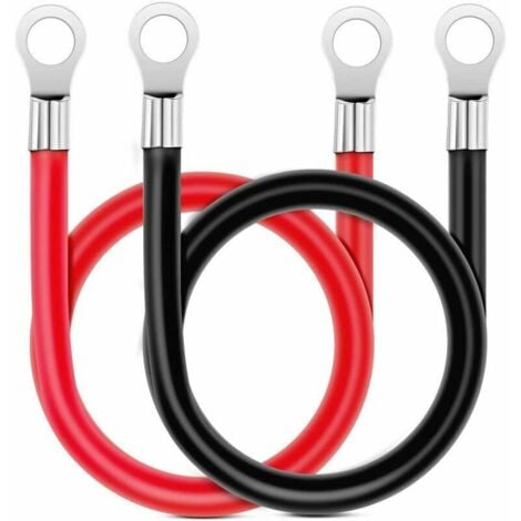 QERSTA Câble batterie onduleur 16mm² 50cm (Max 100A), cosses à anneau cuivre rouge et noir étamé pour moto, voiture, bateau