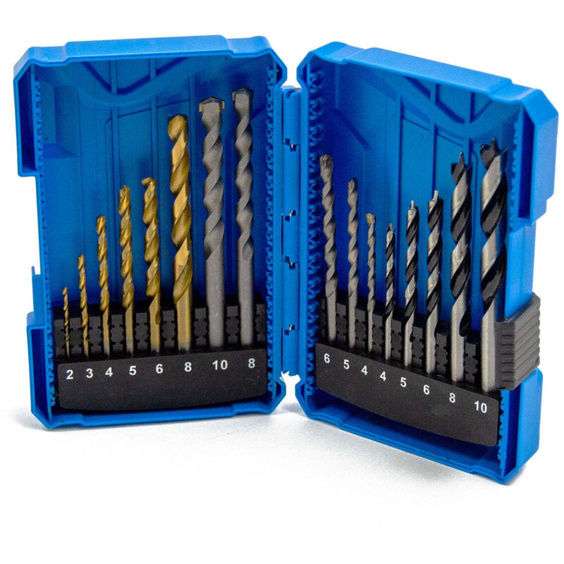 Wolf Trade 16-Piece Drill Bit Set, Wood Masonry & Metal Drilling, Storage Case Set