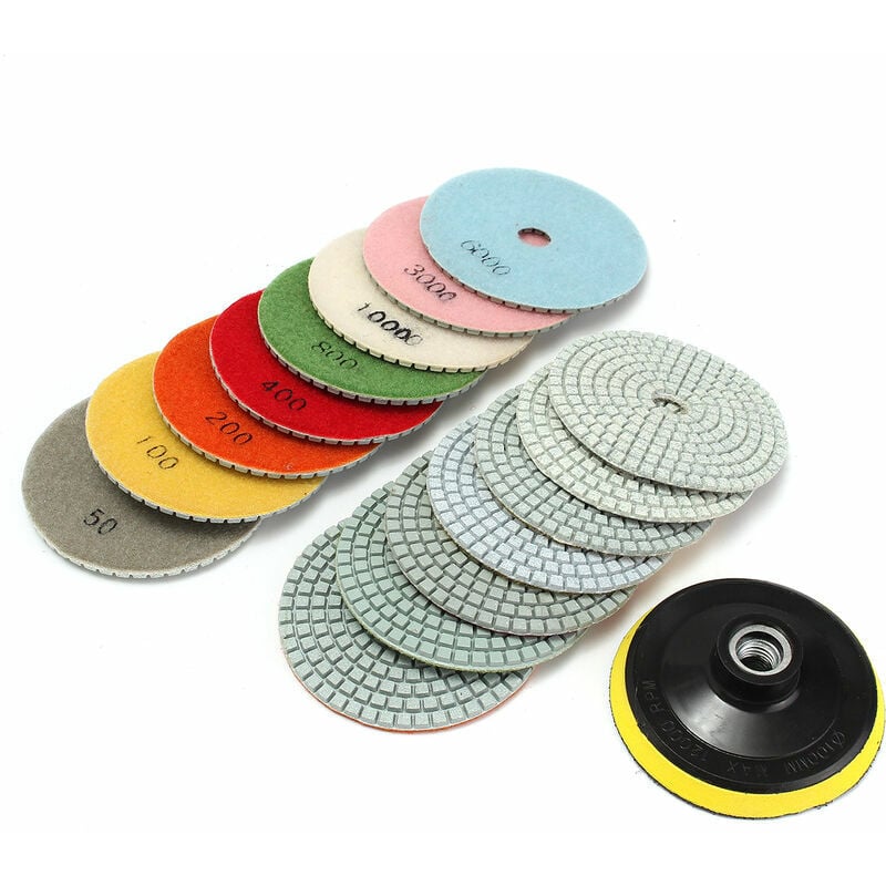 16pcs Brosse de polissage diamant 4 quotkit de disque de broyeur granit marbre pierre béton