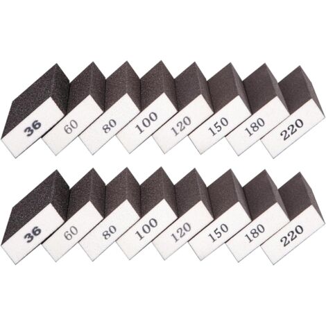 16pcs Éponge de ponçage, Blocs de Ponçage Grossiers et Fins, Cale a poncer kit Polissage, Utilisation Humide et Sèche Grain 36/60/80/100/120/150/180/220 pour Poncer Polir Métal Bois