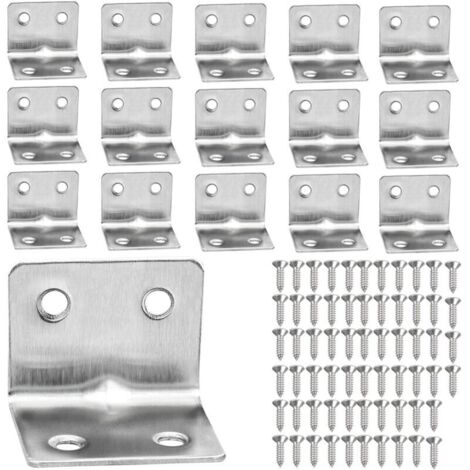 16PCS Equerre de Fixation en Acier Inox L, 38x30mm 90 Degrés Angle Droit Support Equerre Metal L Shaped Bracket pour Étagère/Armoire/Chaise/Table avec 64pcs Vis