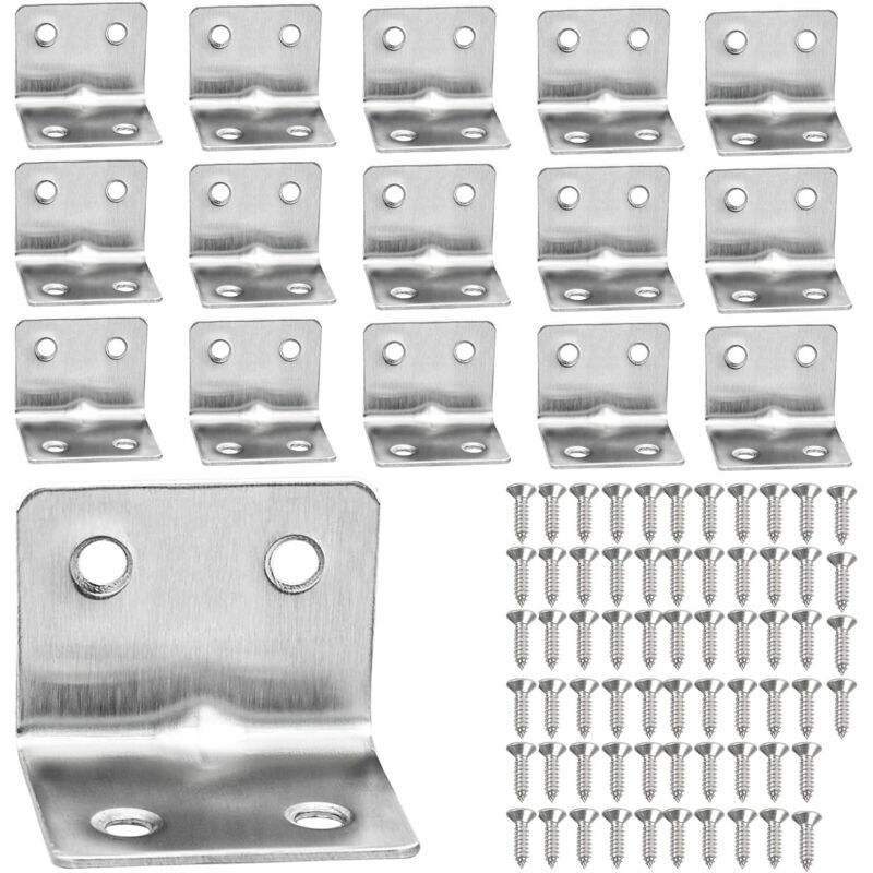 16PCS Equerre de Fixation en Acier Inox l, 38x30mm 90 Degrés Angle Droit Support Equerre Metal l Shaped Bracket pour Étagère/Armoire/Chaise/Table