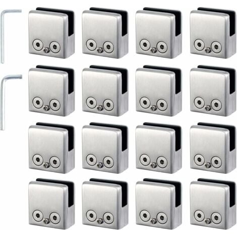 16pcs Glass Clamps 8-10mm Glass Holder in Stainless Steel Clamps Stop 8-10mm Square Shape Glass for Stair Railing