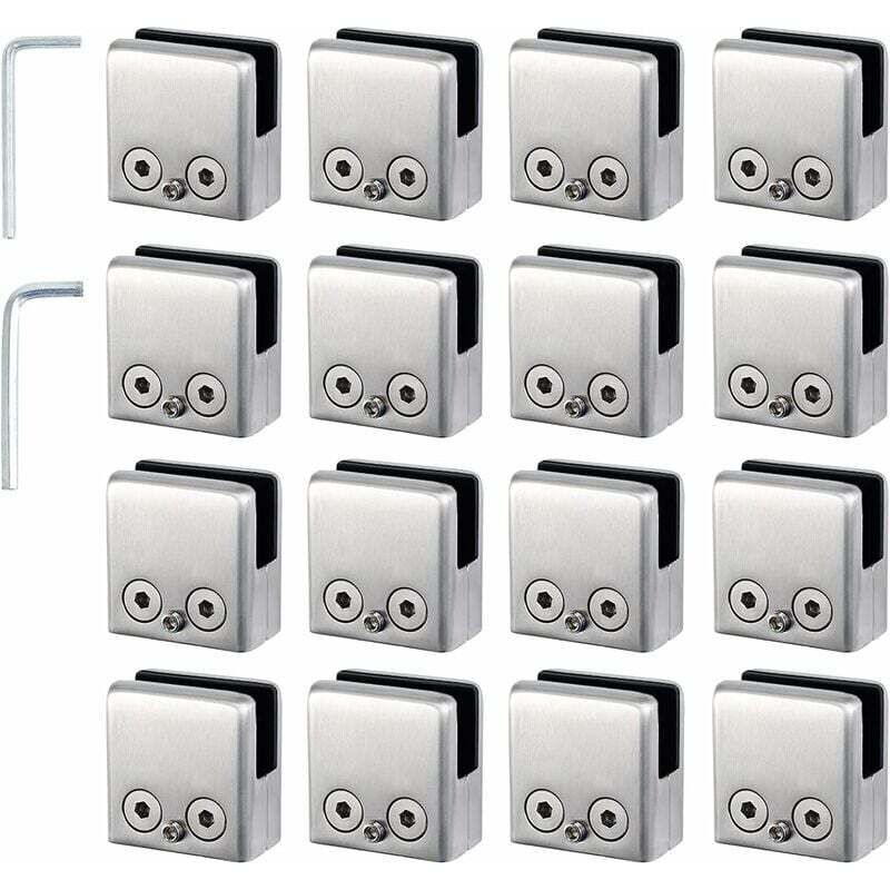 16pcs Glass Clamps 8-10mm Glass Holder in Stainless Steel Clamps Stop 8-10mm Square Shape Glass with 2 Hex Keys for Stair Railing - RWMirror Accessory
