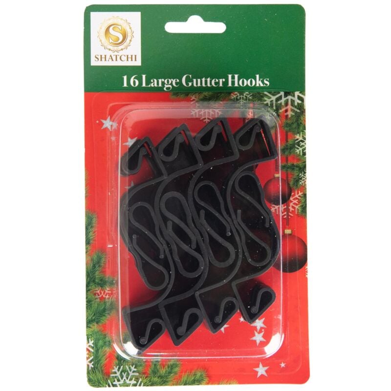 16Pcs Large Gutter Hooks Black - Heavy-Duty & Weather Resistant