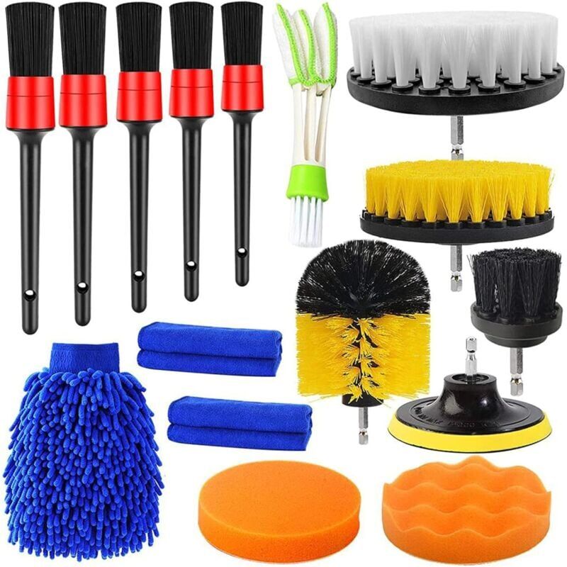 SNQ - 16Pcs Lot de Brosse Nettoyage Voiture,Pinceau Detailing Auto,Kit de Brosse Nettoyage Voiture Interieur Exterieur,Brosse Nettoyage Perceuse