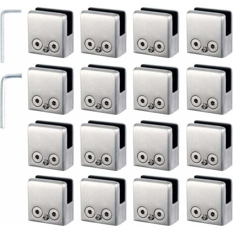 16pcs Pinces à Verre 8-10mm Support Verre dans Pinces en Acier Inoxydable Arrêtez Verre de Forme Carrée 8-10mm avec 2 Clés Hexagonales pour Balustrade d'Escalier-RAPANDA