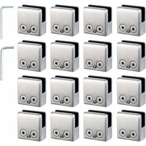 16pcs Pinces à Verre 8-10mm Support Verre dans Pinces en Acier Inoxydable Arrêtez Verre de Forme Carrée 8-10mm pour Balustrade d'Escalier