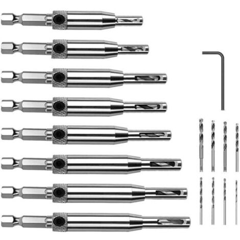 16Pcs Self Centering Drill Bit Set, 1 Hex Key, Woodworking, Window Door Hinges, Replacement Drill Bits