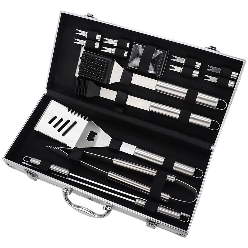 16PCS Set Barbecue, Accessoires de Barbecue en Acier Inoxydable à Usage Intensif dans Un boîtier en Aluminium - Ustensiles Complets Barbecue - Cadeau